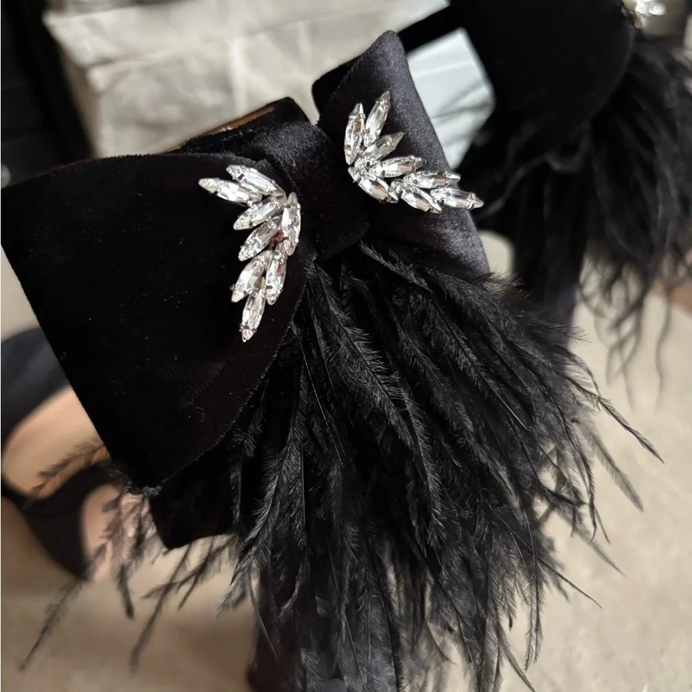 NWT Antonio Melani Velvet Platform Dress feathers bows Sandals heels prom, 8
